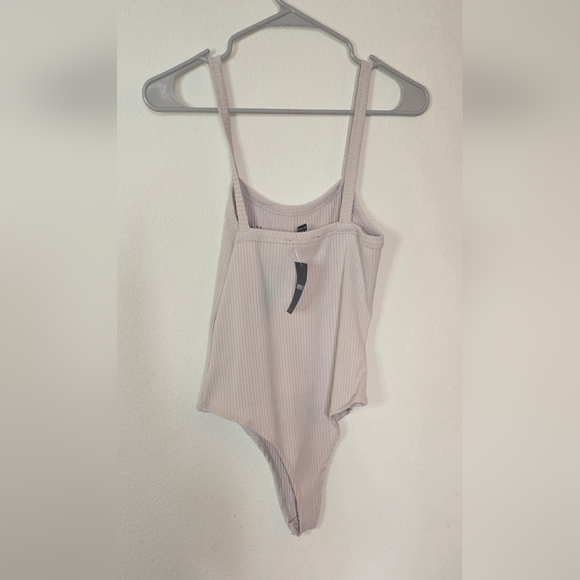 Forever 21 Ribbed Bodysuit Beige Tan Neutral Streetwear Embroidered New Size L - Picture 3 of 5